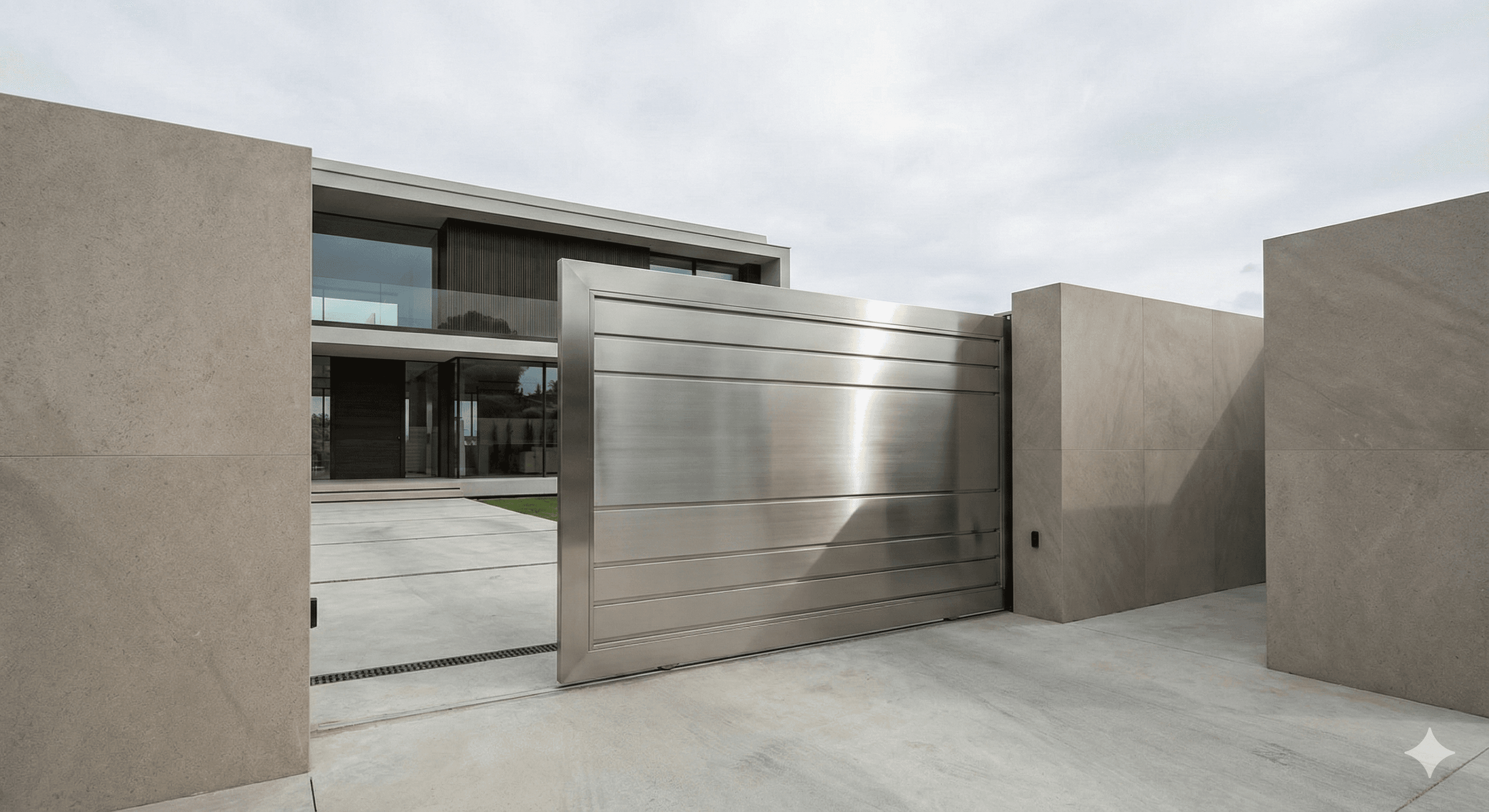 Minimalist steel gate at a contemporary residence